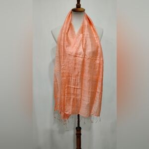 PEACH RAW SILK FRINGE SCARF NWOT
